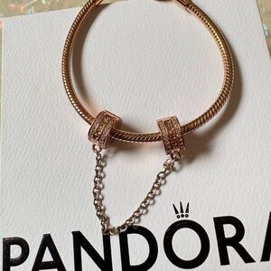 Authentic 14k Rose Gold-Plated Logo Safety Chain w/ CZ 782057CZ-05